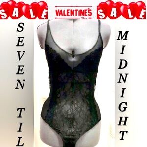 SEVEN’ til MIDNIGHT sexy black lace one piece lingerie size S NWOT